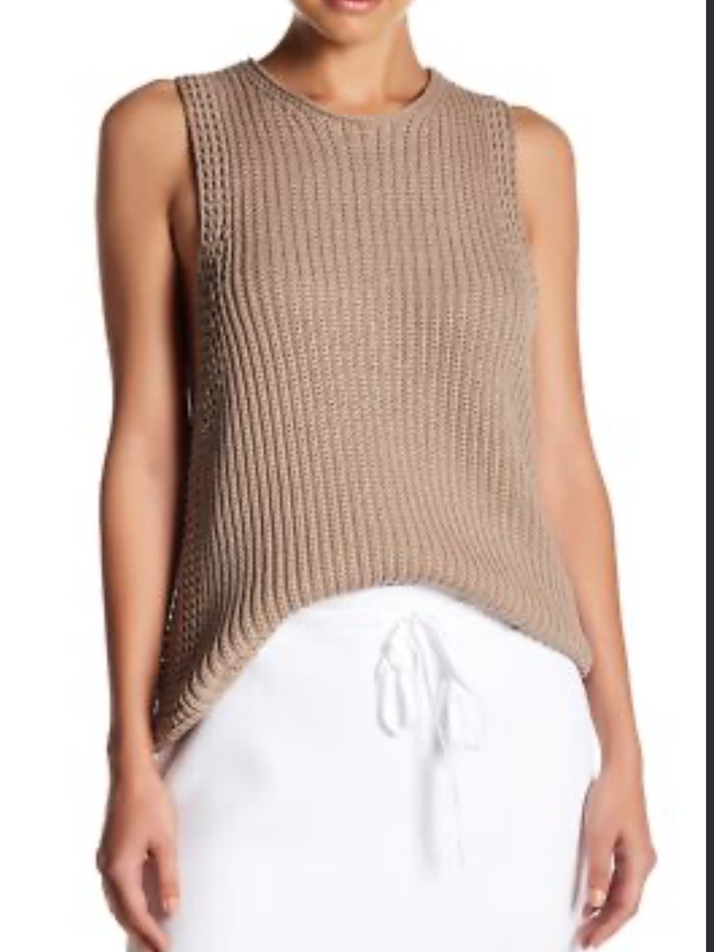 Vince Women's Chunky Knit Tank Top Sleeveless Cotton Khaki
